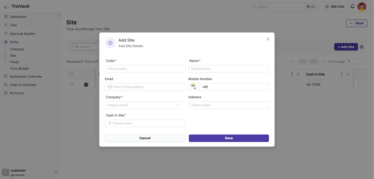 Trieon | TrioVault Add Site 